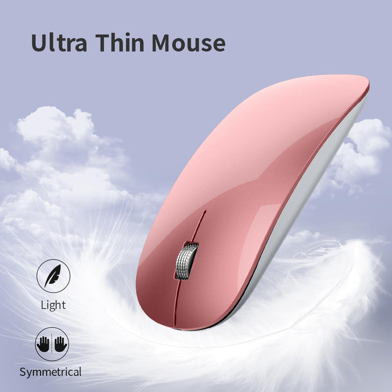 [AUSTRALIA] - Uiosmuph Wireless Mouse, USB C Rechargeable Computer Mouse, Slim Silent Mice 2.4GHz Optical with USB Nano Receiver and Type C Receiver for Laptop/Mac/PC Rose Gold 