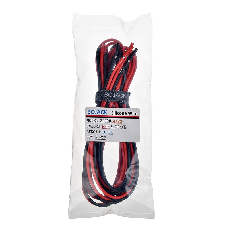 BOJACK 14 Gauge Silicone Wire 10 feet red and 10 feet Black Flexible 14 AWG Stranded Copper Wire(Pack of 1 Pair) 14 AWG silicone wire 10ft red and 10ft black