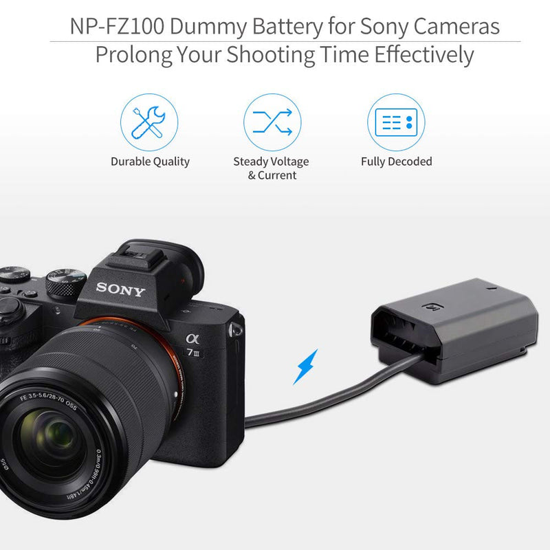 FEELWORLD F5, MA5, F6, ANDYCINE A6, Sony NP FZ100 Dummy Battery Compatible for Sony Alpha A7III, A7RIII, Sony A9 Digital Cameras Designed