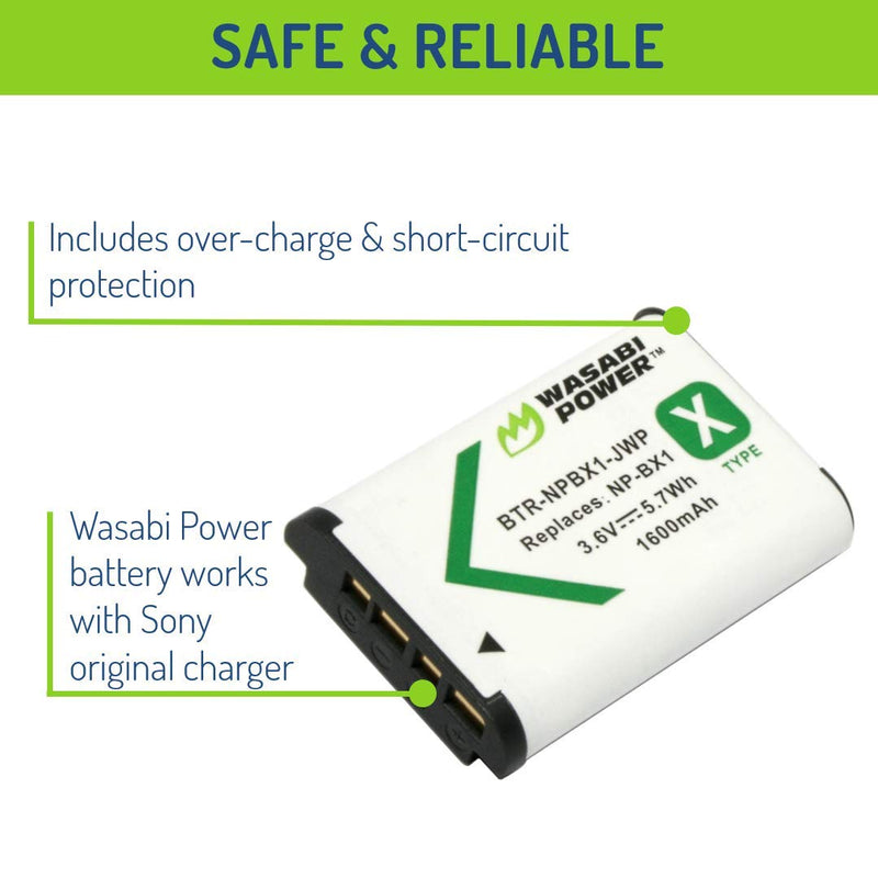 Wasabi Power Battery for Sony NP-BX1 and Sony Cyber-shot DSC-H400, DSC-HX50V, DSC-HX300, DSC-HX400, DSC-RX1, DSC-RX1R, DSC-RX100, DSC-RX100 II, DSC-RX100 III, DSC-RX100M2, DSC-RX100M3, DSC-WX300, DSC-WX350, HDR-AS10, HDR-AS15, HDR-AS30V, HDR-AS100V, HD...