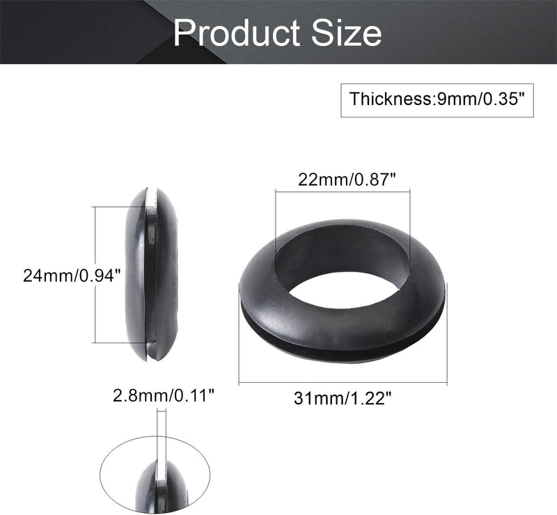 Fielect Rubber Grommet 30Pcs 22mm Inner Dia Oil Resistant Armature Rubber Grommets for Wiring Cable Black Hole Dia:22mm 30Pcs