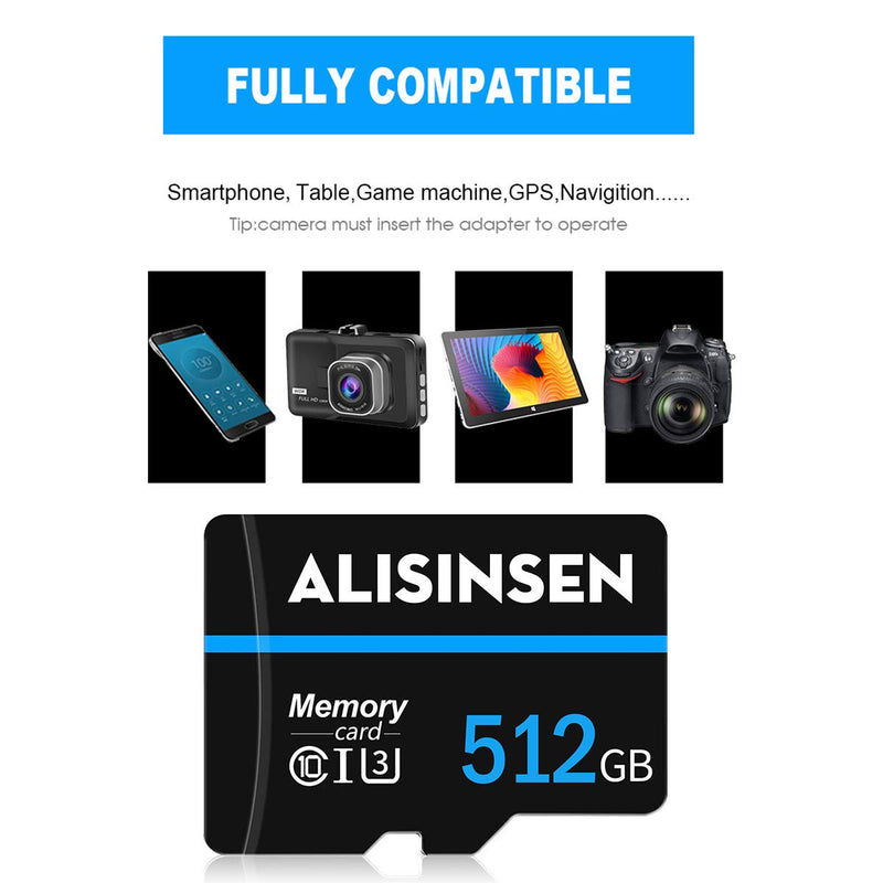 Micro SD Card 512GB Memory Card 512GB TF Card Class 10 High Speed Transfer with Adapter for Dash Cams&Action Camera,Surveillance&Security Cams(512GB) LT-512GB