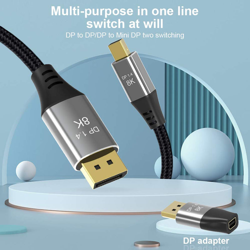 CableDeconn Mini DP to DisplayPort 8K(7680 * 4320)@60Hz 4K@144Hz 8K Cable with Mini DP Female to DP Male Connector DisplayPort 1.4 DP to Mini DP 8K 2M mini dp dp 8k Cable+mDP F to DP M Connector