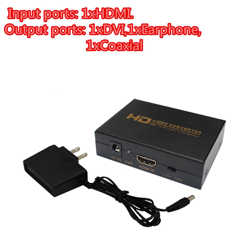 HDSUNWSTD Hdmi to Dvi+Spdif/Headphone,HDMI to DVI + Coaxial Audio Video Converter Box Adapter with US Power Adapter for PS3,Blue Ray DVD