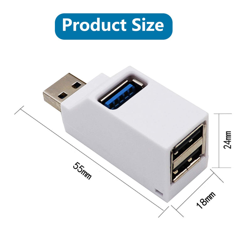 USB Hub,3 Port High Speed Splitter Plug and Play Bus Powered for MacBook, Mac Pro/Mini,iMac, Surface Pro,XPS,Notebook PC,USB Flash Drives,Mobile HDD, and More (White) White