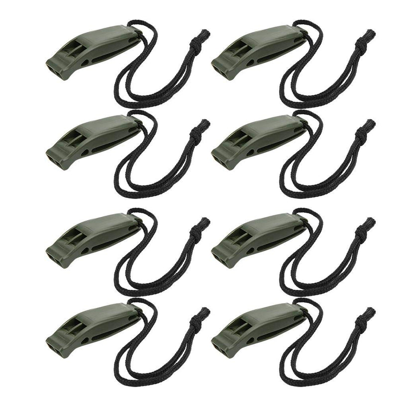 8PCS Emergency Whistles with Lanyard, KS-923 Plastic Water Sports Emergency Survival Outdoor Double Frequency Multifunction Whistle Accessory Army_Green