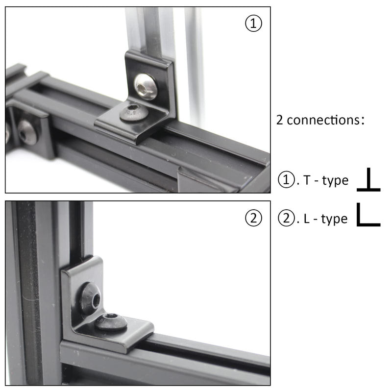 10pcs 1" x 1" Aluminum Extrusion Profiles 1010 Series L-Shape Corner Connector 1010 Bracket with T Nuts and Bolts for 10x10 Aluminum Profile 1 Inch x 1 Inch Extrusion Profiles Rail