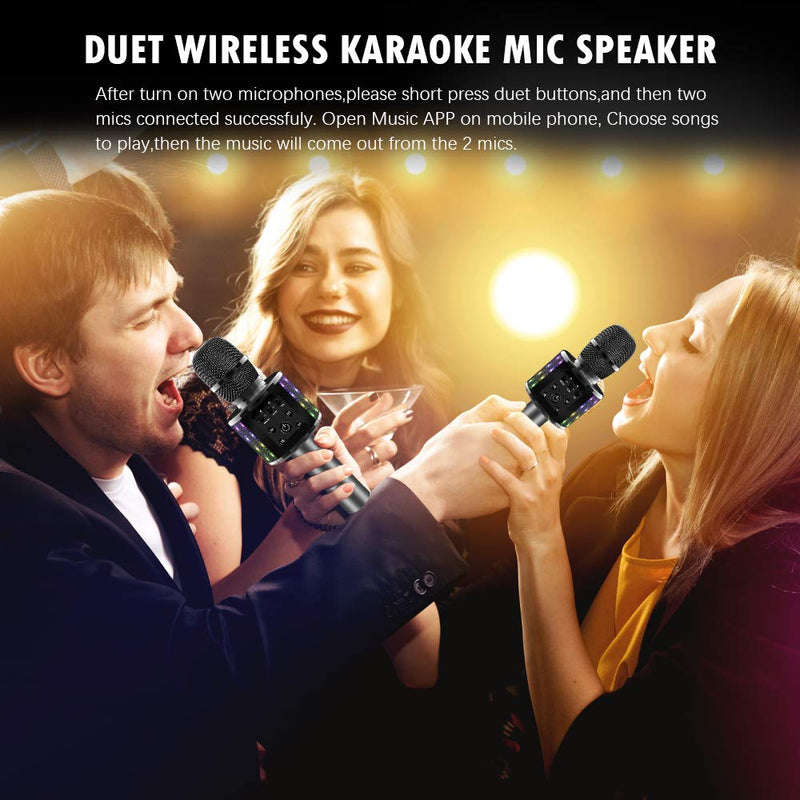 [AUSTRALIA] - Wireless Bluetooth Karaoke Microphone Bluetooth 5.0 with Dual Sing, LED Lights, Portable Handheld Mic Speaker Machine for iPhone/Android/PC/Outdoor/Birthday/Home/Party (Gray) Gray 