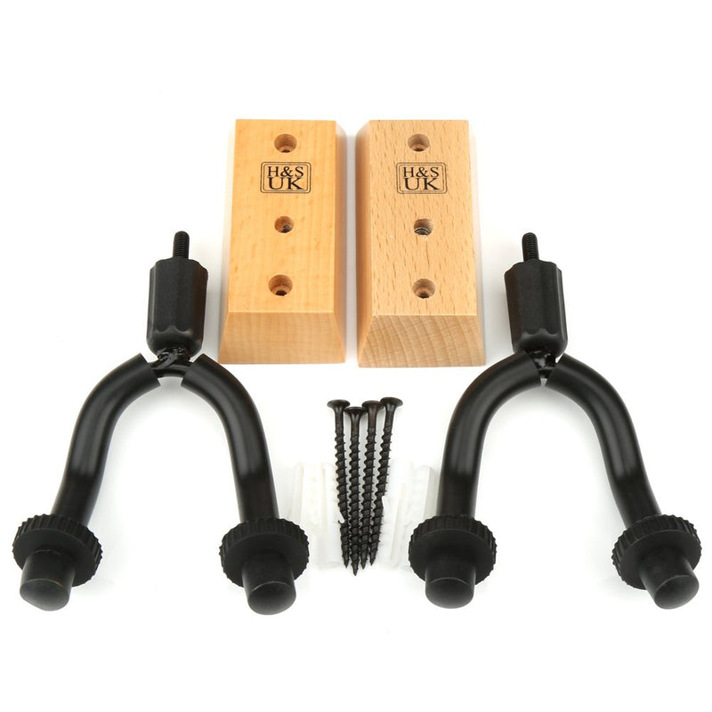 H&S Guitar Wall Mount Display Bracket Guitar Hanger Hook Holder Keeper Wall Mounted Hanging Stand Wooden Wood Base for Bass Electric Acoustic Guitar - 2 Pack