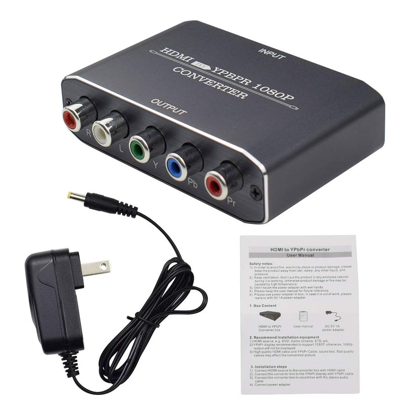 HDMI to Component Vedio Converter,Muosu HDMI to Ypbpr Scaler HDMI Input to Component Video + R/L Audio Output Converter Adapter Support 1080p for PS3,DVD(Aluminum)