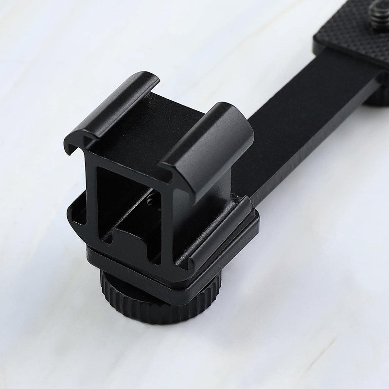 Cold Shoe Mount Adapter Triple Cold Shoe Extension Bar with 1/4inch Screws Black Aluminum Alloy Sport Cameras Monitors DSLRs Stabilizer