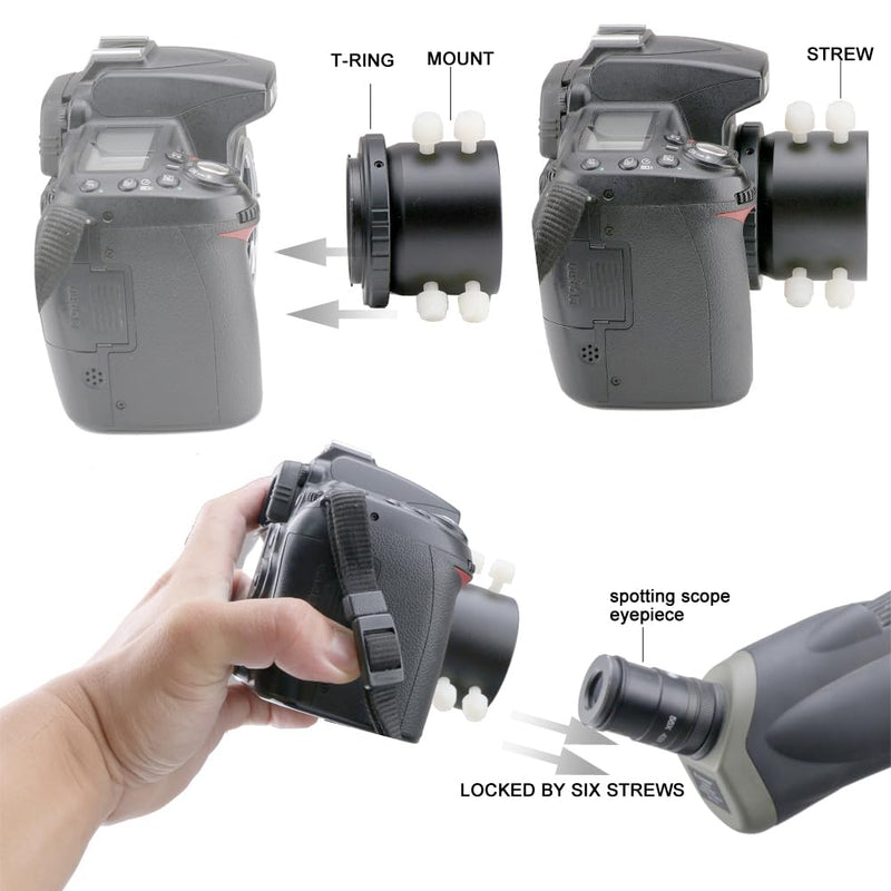 Starboosa Spotting Scope Camera Adapter Mount for Canon SLR Camera - with T-Ring - for Birding and Photography