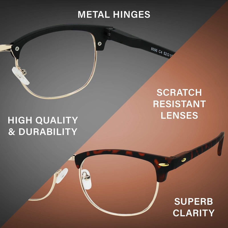 Blue Light Glasses for Men and Women Semi Rimless Half Rim Computer Eyeglasses 3 Pack black, havana brown, clear