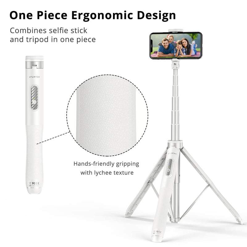 [AUSTRALIA] - ATUMTEK 51" Selfie Stick Tripod, All in One Extendable Phone Tripod Stand with Bluetooth Remote 360° Rotation for iPhone and Android Phone Selfies, Video Recording, Vlogging, Live Streaming, White 51" 