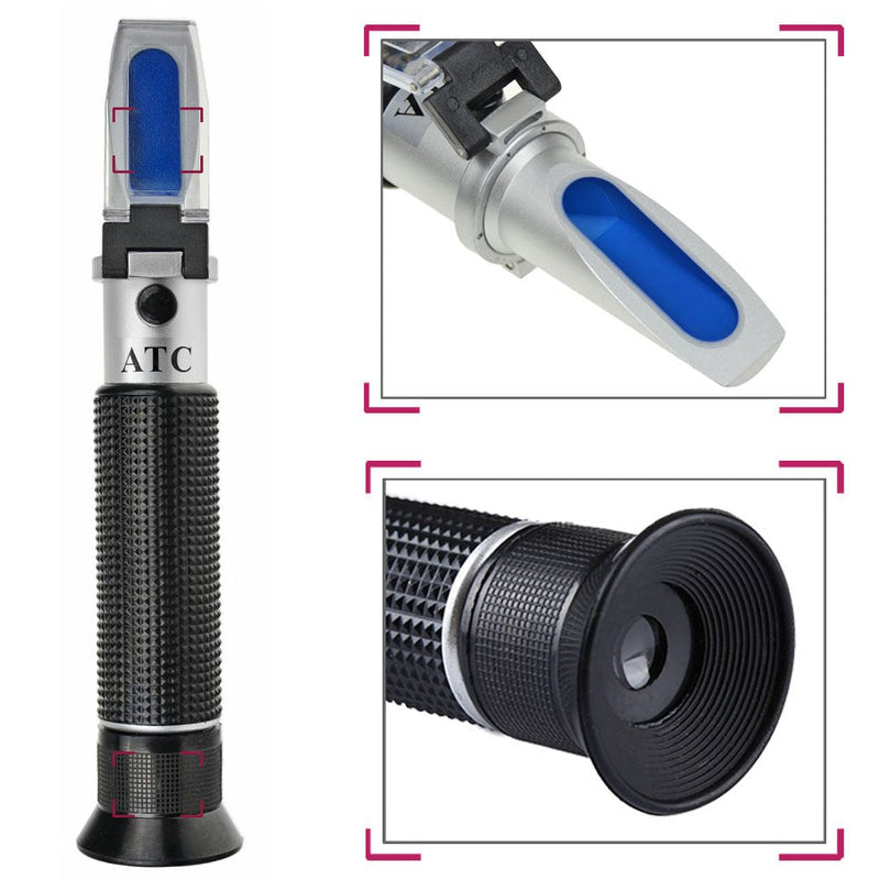 Alcohol Refractometer for Spirit Alcohol Volume Percent Measurement with Automatic Temperature Compensation (ATC), Range 0-80% v/v.