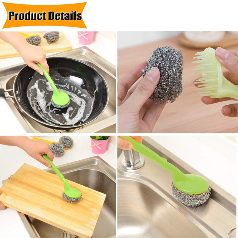 18 PCS Stainless Steel Sponges Scrubbers Cleaning Ball Utensil Scrubber Metal Scrubber Scouring Pads Ball for Pot Pan Dish Wash Cleaning for Removing Rust Dirty Cookware Cleaner with Handle (18 Pack) 18 Pack