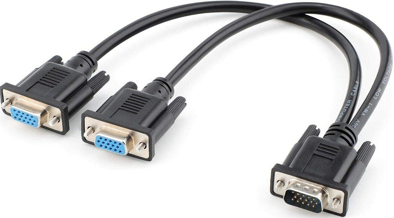 SAISN VGA Y Splitter Cable, VGA 1 Male to VGA 2 Female Adapter Cable Dual VGA Monitor Y Cable for Screen Duplication - 1 Feet, Black (No Screen Extension)