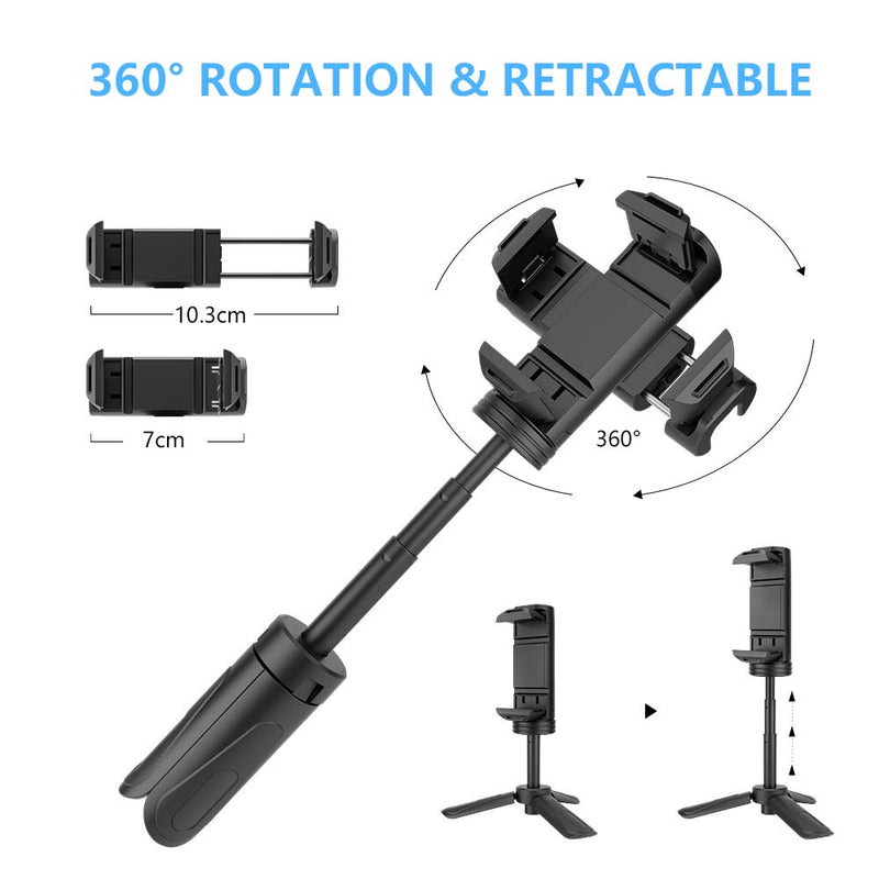 Phone Tripod, MOUNTDOG Portable Webcam Stand Mini Tripod Phone Holder, Extendable Tabletop Tripod Desktop Tripod Legs Compatible with iPhone/Camera/Samsung/Smartphone/Webcam, 360° Rotation, Black