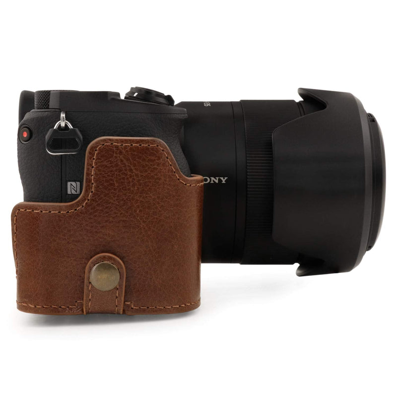 MegaGear Ever Ready Genuine Leather Camera Case Compatible with Sony Alpha A6600 Dark Brown