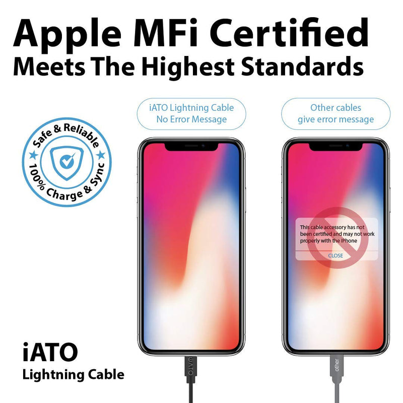 iATO Lightning Cable [Apple MFi Certified] iPhone Charger Cable. Fast Charging Lightning to USB Wire for iPhone 12 Mini Pro Max SE 11 Pro Max XR Xs Max X 10 8 7 6s 6 Plus 5s 5c 5 iPad iPod. 1m. Black Coal Black 3.3FT/1M