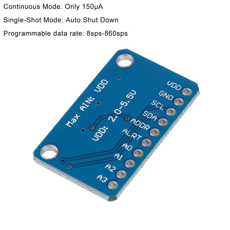 2pcs ADS1115 16 Bits 4 Channel Analog-to-Digital ADC PGA Converter with Programmable Gain Amplifier High Prcision I2C IIC 2.0V to 5.5V Bits ADC Converter Development Board for Ar duino and Raspberry