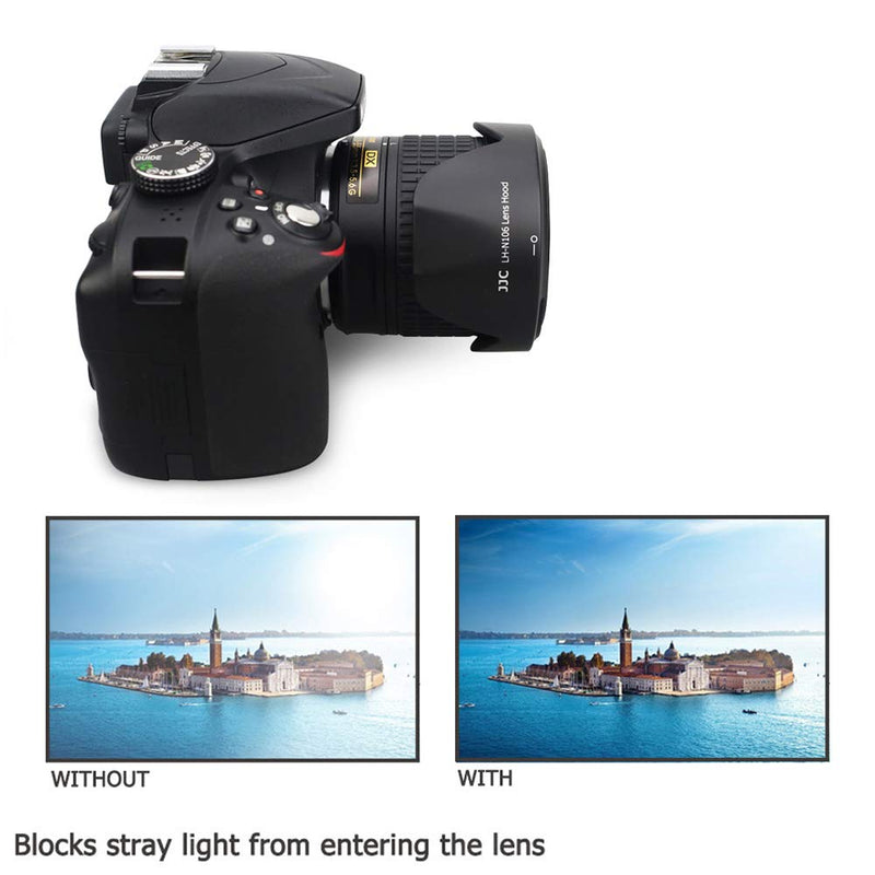 Camera Lens Hood JJC Lens Shade for Nikon AF-P DX NIKKOR 18-55mm f/3.5-5.6G VR Lens & Nikon 1 NIKKOR VR 10-100mm f/4-5.6 Lens Replaces Nikon HB-N106 Lens Hood no Vignetting Reverse Attaching -Black