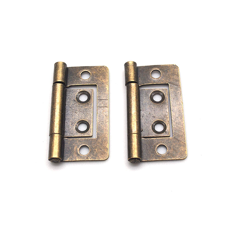 FarBoat 20Pcs Flush Hinges Bifold Non-Mortise 1.5"x0.8" Antique Iron Hardware for Windows Furniture Cabinet Drawer Cupboar Dresser with Screws (Bronze, 38x21mm/1.5x0.8inch)