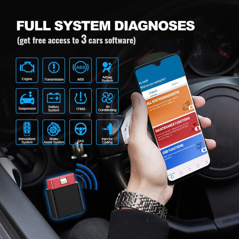 THINKCAR OBD2 Scanner Bluetooth, Full System Full OBD2 Functions Code Readers & Scan Tools with 15 Reset Services, for iOS&Android