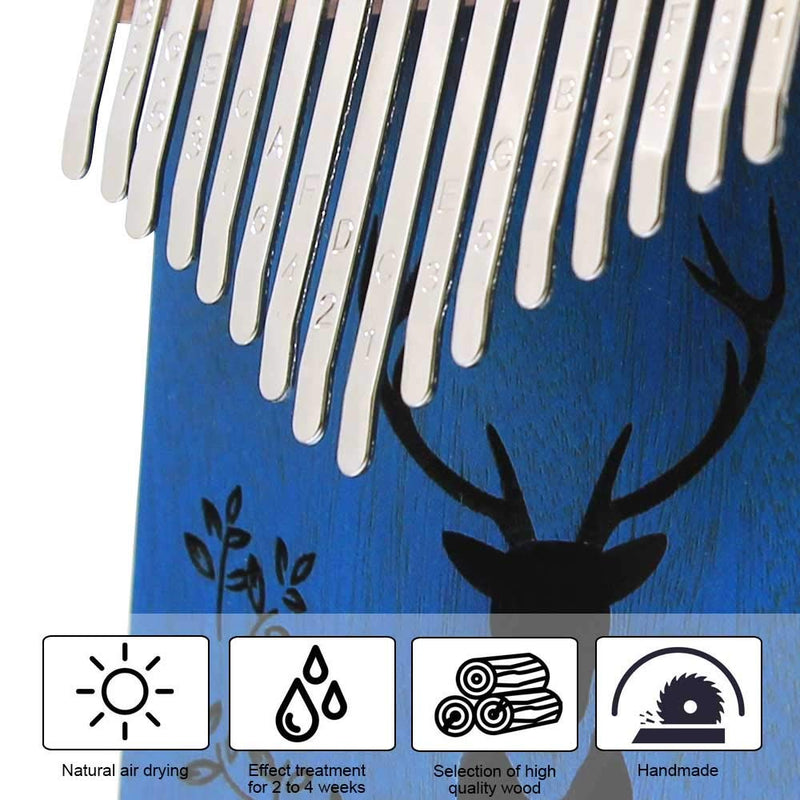 Apelila 17 Key Kalimba Thumb Piano, Solid Mahogany Wood Body Finger Piano with Tune Hammer,Carry Bag,Pickup,Key Stickers (Blue Deer) Blue Deer