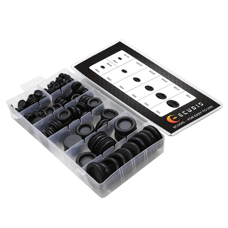 ECUDIS 170Pcs Rubber Grommet Firewall Hole Plug Set Electrical Wire Gasket Assortment, Set of 7 Different Metric Sizes for Car, Pump (Set of 1) Set of 1