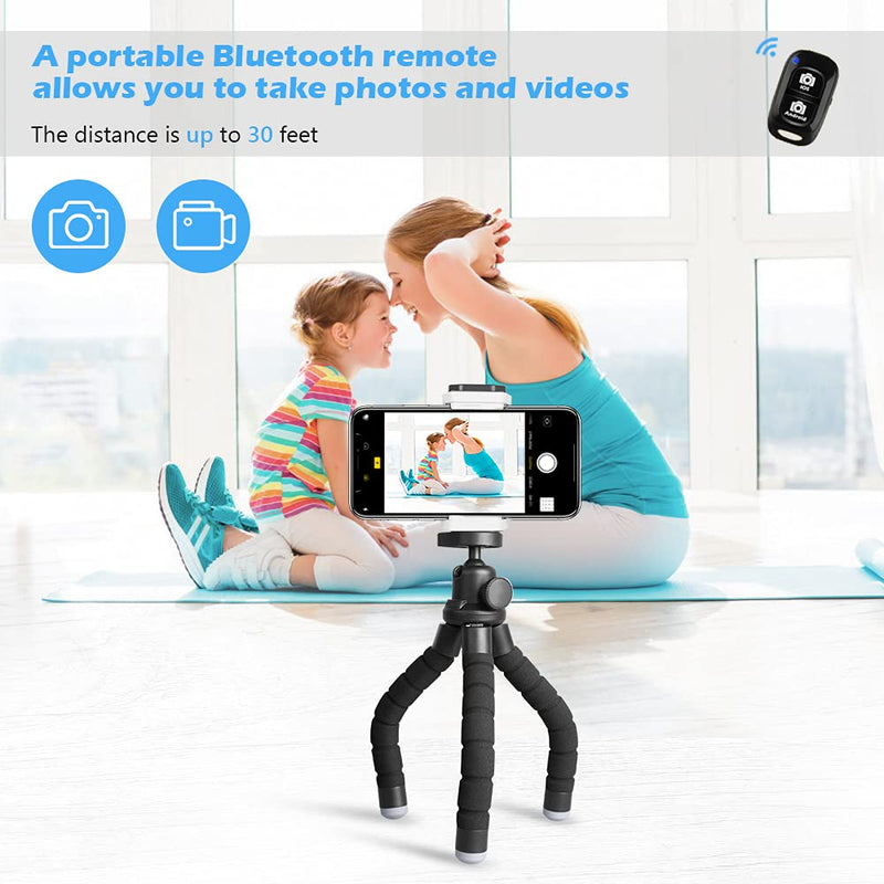 UBeesize Phone Tripod, Portable and Flexible Tripod with Wireless Remote and Clip, Cell Phone Tripod Stand for Video Recording (Black) Medium Black
