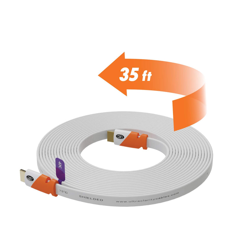 Flat HDMI Cable 35 ft - High Speed Hdmi Cord - Supports, 4K Video, 3D, 2160p - HDMI Latest Standard - CL3 Rated - 35 Feet