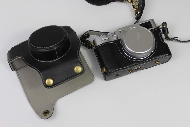 [AUSTRALIA] - X100V Case, BolinUS Real Genuine Handmade Leather Fullbody Camera Case Bag Cover for Fujifilm Fuji X100V Bottom Opening Version + Neck Strap + Mini Storage Bag (Black) Black 