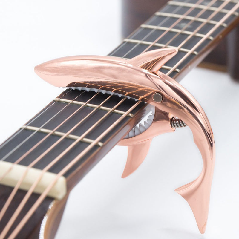 Guitar Capo for Acoustic and Electric Guitar Shark Capo Zinc Alloy for 6 String Guitar with Good Hand Feeling, No Fret Buzz and Durable(Rose Gold) Rose Gold