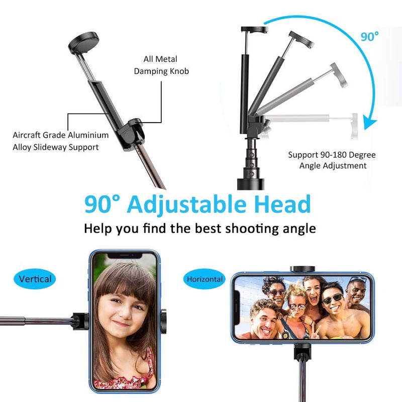 Vproof Selfie Stick Bluetooth, Lightweight Aluminum All in One Extendable Selfie Sticks Compact Design for iPhone 11 Pro Max/11 Pro/11/XS/XS Max/XR/X/8/8 Plus/7/6s/6, Galaxy S10/S9/S8/S7/S6/Note, More