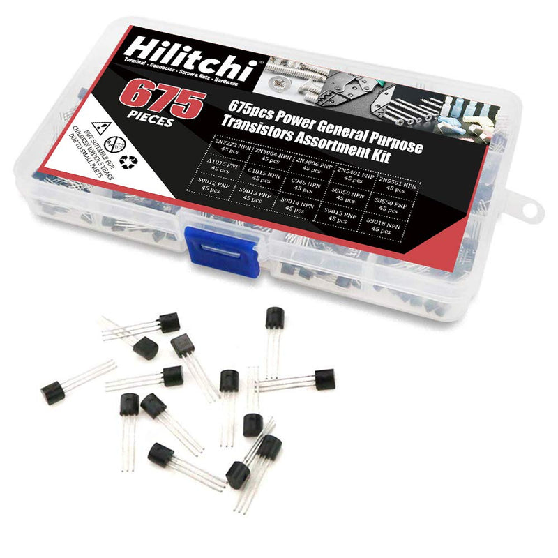 Hilitchi 675-Piece 15 Values 2N2222-S9018 NPN PNP Power General Purpose Transistors Assortment Kit