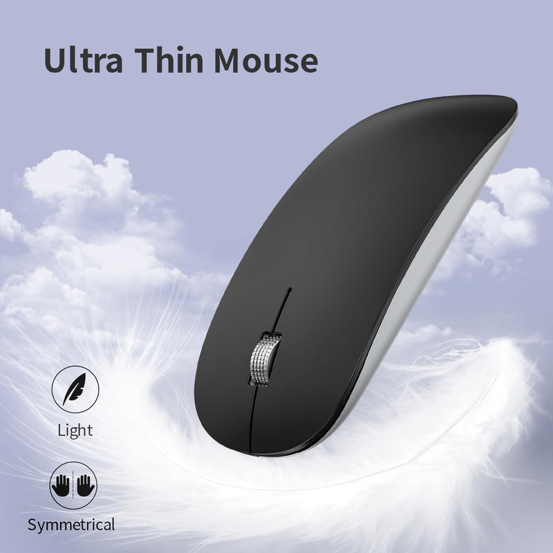 Uiosmuph Wireless Mouse, USB C Rechargeable Computer Mouse, Slim Silent Mice 2.4GHz Optical with USB Nano Receiver and Type C Receiver for Laptop/Mac/PC Matte Black
