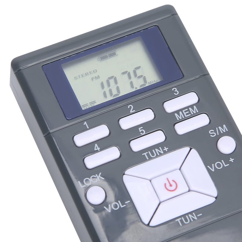 Portable FM Pocket Radio Mini Digital Tuning FM Stereo Radio Powered by 2 AAA Batteries with LCD Display Headphones for WalkingJoggingFitnessCamping (Dark Grey) Dark Grey