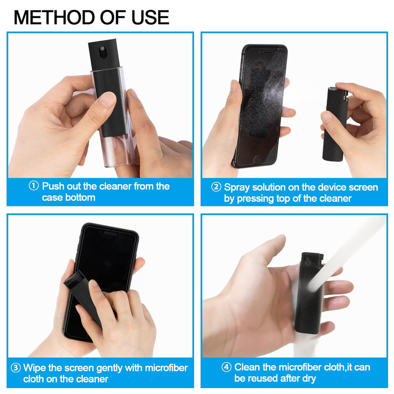 Screen Cleaner Touchscreen Mist Spray, walrfid Cleaning Kit for Electronic Smart Phone TV, Laptop, Tablet, PC, Computer LCD Flat Screens, Eyeglasses, Compatible with iPhone iPad MacBook Pro - Black Safety Black