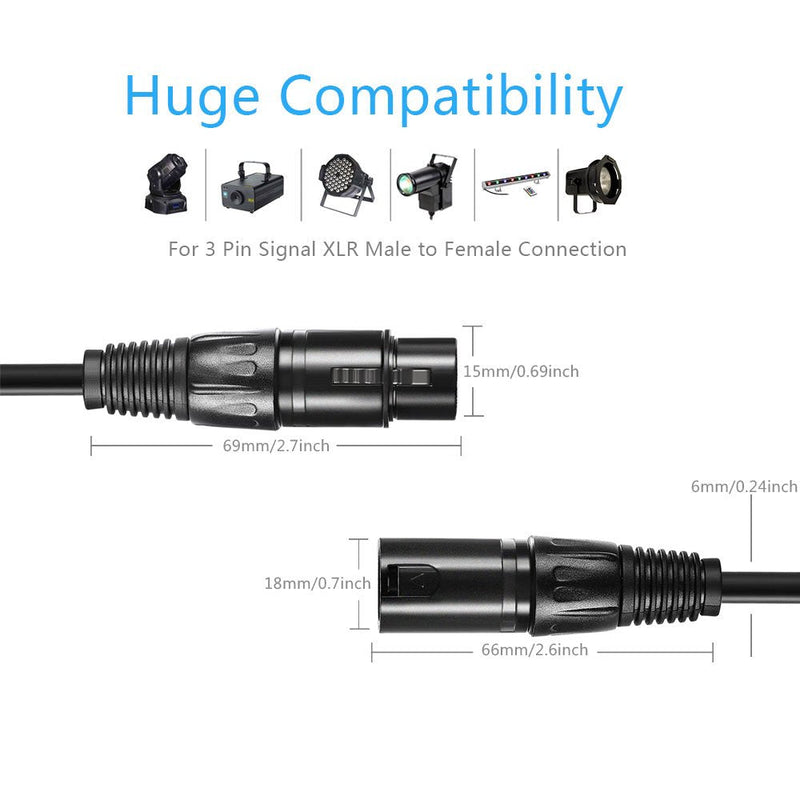 6ft DMX Cable, JLPOW Gold-Plated 3 Pin Signal XLR Male to Female DMX Cable Wire, Best for DJ Stage Lighting Moving Head Lights Par Light (4 Pack) 6FT--4 Pack