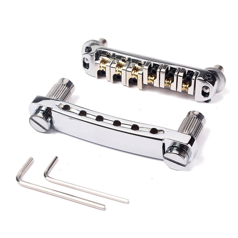 Alnicov Brass Roller Saddle Tune-O-Matic LP Guitar Bridge & Tailpiece Set Chrome