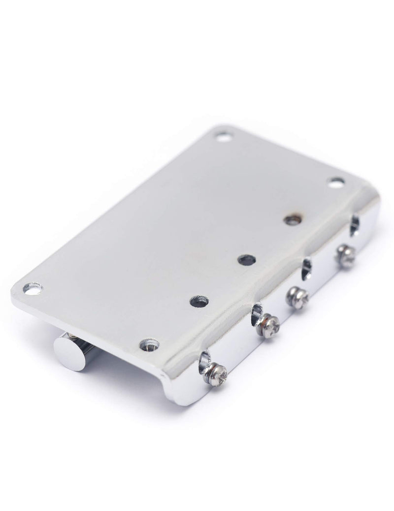 Metallor Hard Tail Fixed Bass Guitar Bridge Compatible with 4 string Jazz Bass or Precision Bass Style Bass Guitar Top Load Chrome.