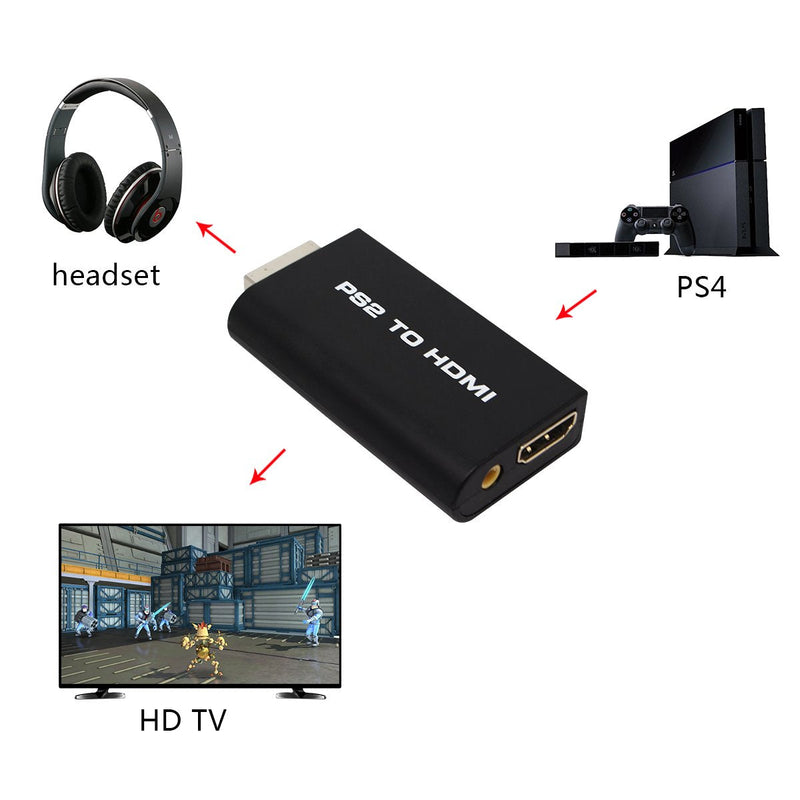 HDSUNWSTD PS2 to HDMI 480i/480p/576i Audio Video Converter Adapter with 3.5mm Audio Output Supports All PS2 Display Modes for HDTV HDMI Monitor