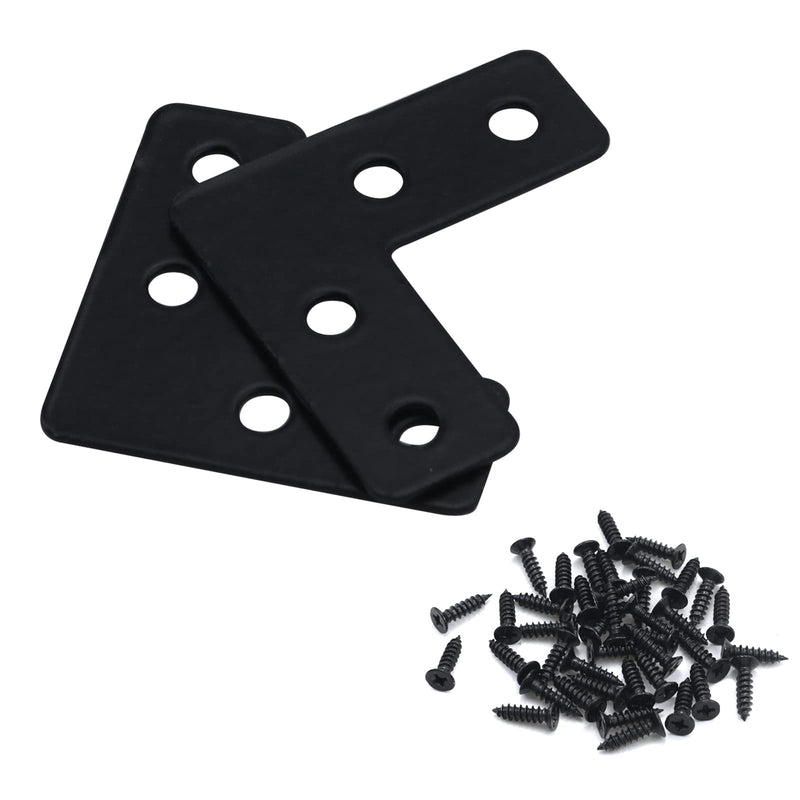 T Tulead L-Shape Corner Braces Flat Corner Brackets Black Right Angle Mending Repair Plates Iron Corner Brackets 1.54"x0.59",Pack of 10 with Screws L-Shape,1.54",Black