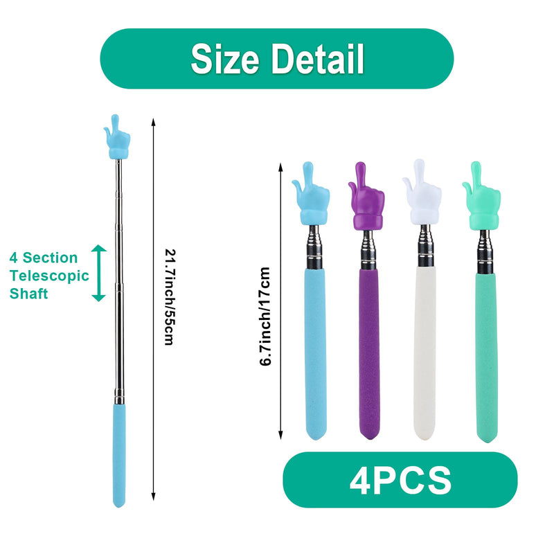 4pcs Telescopic Teachers Finger Pointer, Retractable Mini Hand Teaching Stick for Classroom Presentation Whiteboard Extendable Pointing Stick for Teachers Speakers (4 Colors)