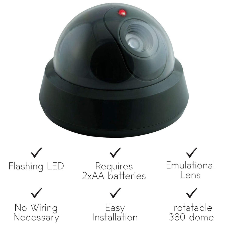 Dummy Fake Security Surveillance CCTV Dome Camera with One Red Motion Sensor Detector LED Light Outdoor Indoor Wireless Home Cam System Battery Powered Realistic Look for Home or Business Anti-Theft