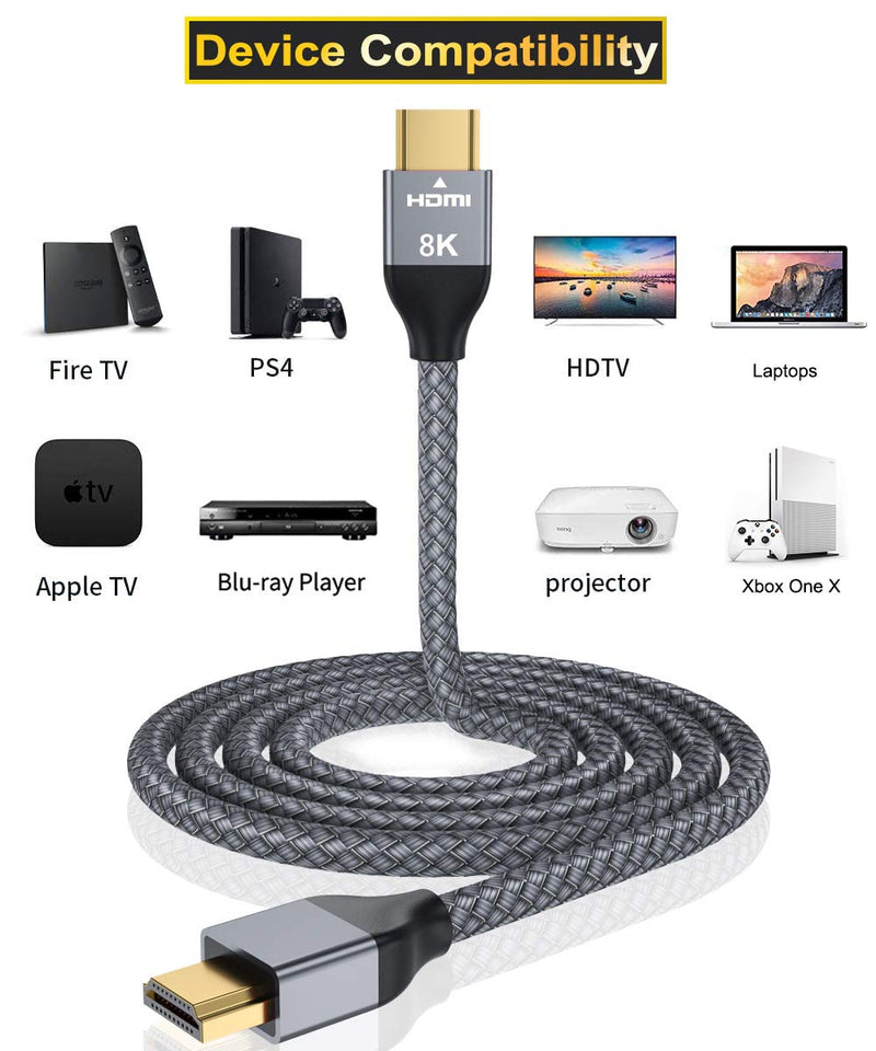 [AUSTRALIA] - 8K 60Hz HDMI Cable 3.3FT 2-Pack,Certified 48Gbps 7680P Ultra High Speed HDMI Cord for Apple TV,Roku,Samsung QLED,2.0 2.1,Sony Playstation,PS5,PS4,Xbox One Series X,eARC HDR HDCP 2.2 2.3,4K 120Hz 144Hz Gray 