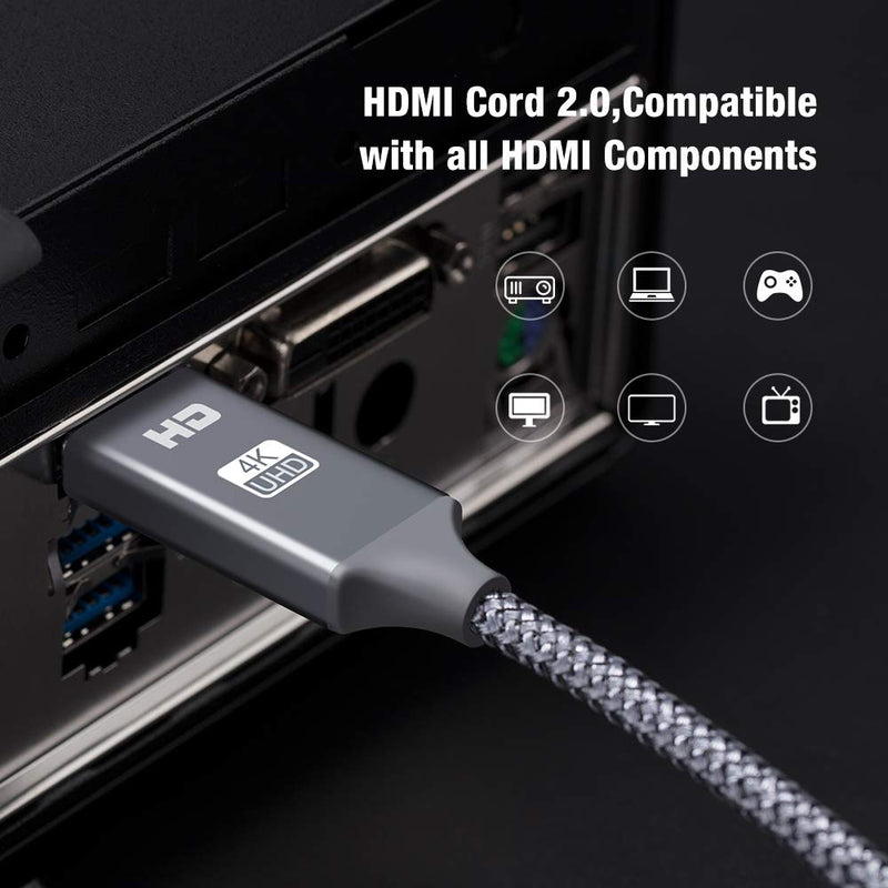 4K HDMI Cable 10ft,Oldboytech High Speed 18Gbps HDMI 2.0 Cable Supports (4K@60HZ, 2160P, 1080P, 3D, Ethernet - Braided HDMI Cord - Audio Return(ARC) Compatible UHD TV, Blu-ray, PS4/3 ect)