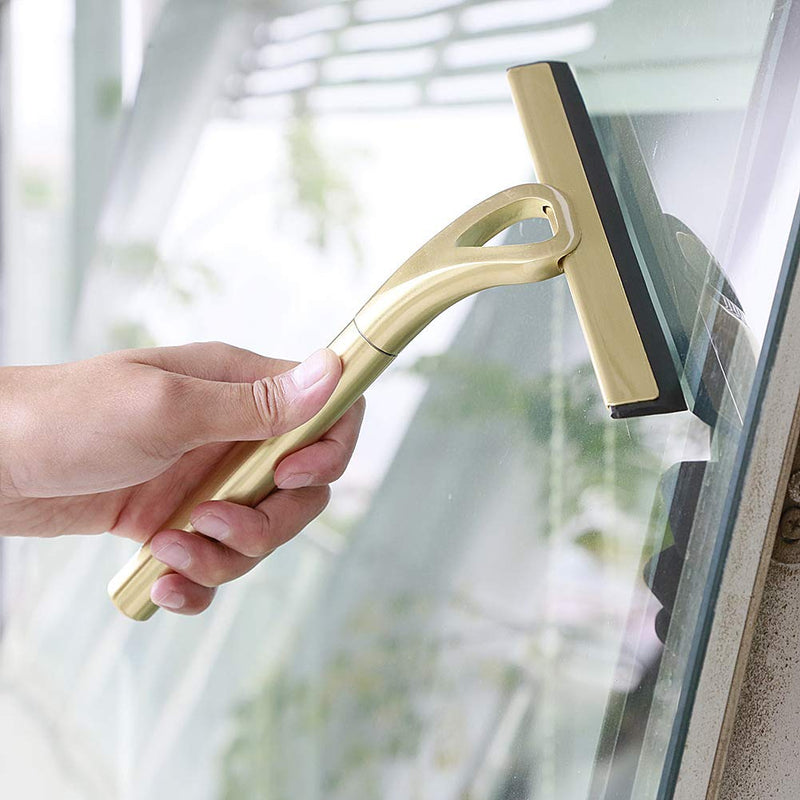 HomDSim Stainless Steel Shower Squeegees All-Purpose Mirror/Window/Glass Wiper Scraper Golden Shower Squeegee Gold