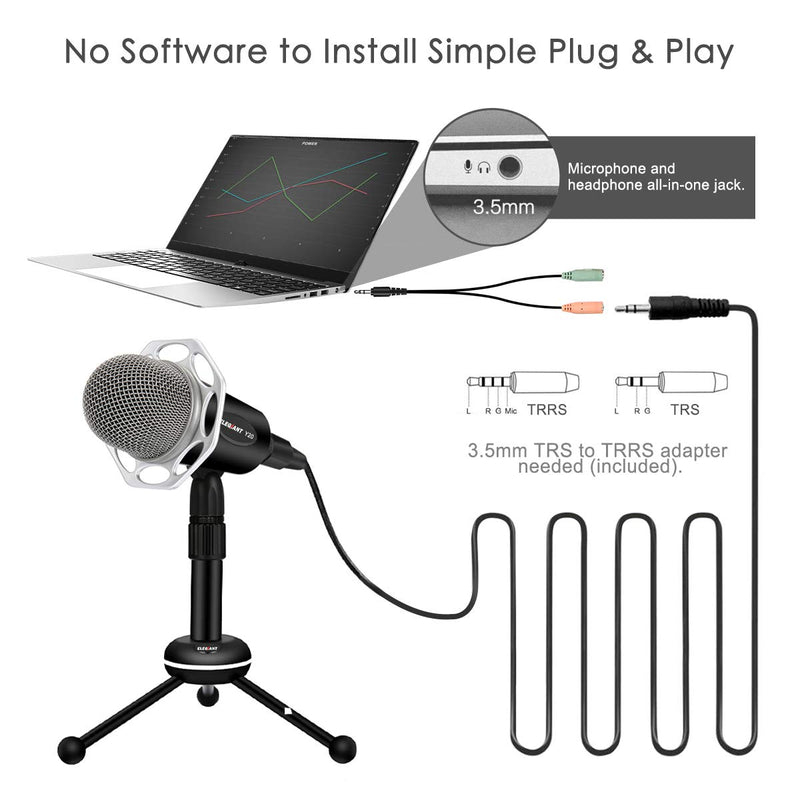 [AUSTRALIA] - PC Microphone, ELEGIANT Y20 Portable Condenser Microphone 3.5mm Plug & Play with Tripod Stand Home Studio Recording Microphone for Computer, Smartphone, iPad, Podcasting Karaoke, YouTube, Skype, Games 